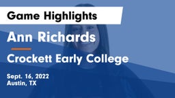 Ann Richards  vs Crockett Early College  Game Highlights - Sept. 16, 2022