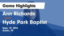 Ann Richards  vs Hyde Park Baptist  Game Highlights - Sept. 19, 2022