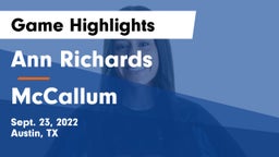 Ann Richards  vs McCallum  Game Highlights - Sept. 23, 2022