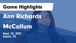 Ann Richards  vs McCallum  Game Highlights - Sept. 22, 2023
