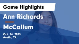 Ann Richards  vs McCallum  Game Highlights - Oct. 24, 2023