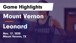 Mount Vernon  vs Leonard Game Highlights - Nov. 17, 2020
