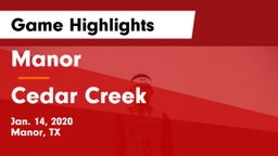 Manor  vs Cedar Creek  Game Highlights - Jan. 14, 2020