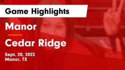 Manor  vs Cedar Ridge Game Highlights - Sept. 20, 2022