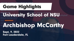 University School of NSU vs Archbishop McCarthy  Game Highlights - Sept. 9, 2022