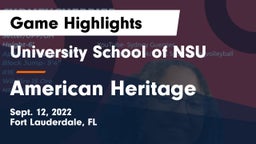 University School of NSU vs American Heritage  Game Highlights - Sept. 12, 2022