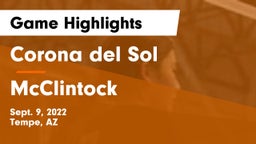 Corona del Sol  vs McClintock Game Highlights - Sept. 9, 2022