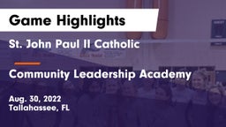 St. John Paul II Catholic  vs Community Leadership Academy Game Highlights - Aug. 30, 2022