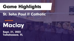 St. John Paul II Catholic  vs Maclay  Game Highlights - Sept. 21, 2022