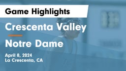 Crescenta Valley  vs Notre Dame  Game Highlights - April 8, 2024