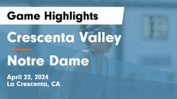 Crescenta Valley  vs Notre Dame  Game Highlights - April 22, 2024
