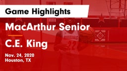 MacArthur Senior  vs C.E. King  Game Highlights - Nov. 24, 2020