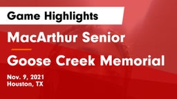 MacArthur Senior  vs Goose Creek Memorial Game Highlights - Nov. 9, 2021