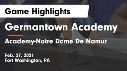 Germantown Academy vs Academy-Notre Dame De Namur  Game Highlights - Feb. 27, 2021