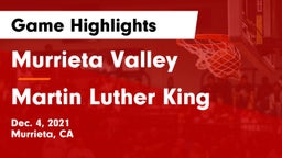 Murrieta Valley  vs Martin Luther King Game Highlights - Dec. 4, 2021