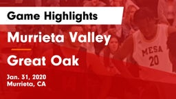 Murrieta Valley  vs Great Oak  Game Highlights - Jan. 31, 2020