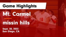 Mt. Carmel  vs missin hills Game Highlights - Sept. 30, 2022