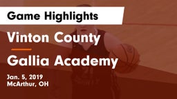 Vinton County  vs Gallia Academy Game Highlights - Jan. 5, 2019