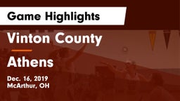 Vinton County  vs Athens  Game Highlights - Dec. 16, 2019