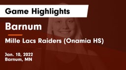 Barnum  vs Mille Lacs Raiders (Onamia HS) Game Highlights - Jan. 10, 2022
