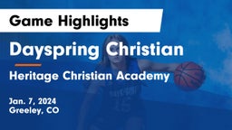 Dayspring Christian  vs Heritage Christian Academy Game Highlights - Jan. 7, 2024
