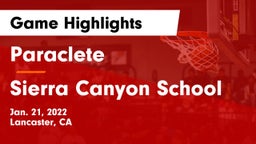 Paraclete  vs Sierra Canyon School Game Highlights - Jan. 21, 2022