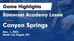 Somerset Academy Losee vs Canyon Springs  Game Highlights - Dec. 1, 2023