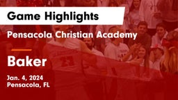 Pensacola Christian Academy vs Baker  Game Highlights - Jan. 4, 2024
