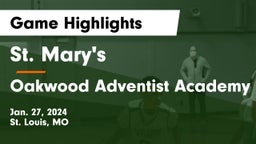 St. Mary's  vs Oakwood Adventist Academy Game Highlights - Jan. 27, 2024