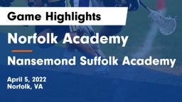 Norfolk Academy vs Nansemond Suffolk Academy Game Highlights - April 5, 2022