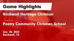 Rockwall Heritage Christian  vs Poetry Community Christian School Game Highlights - Jan. 20, 2023