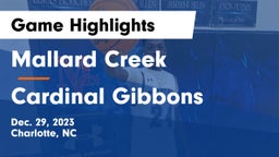 Mallard Creek  vs Cardinal Gibbons  Game Highlights - Dec. 29, 2023
