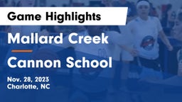 Mallard Creek  vs Cannon School Game Highlights - Nov. 28, 2023