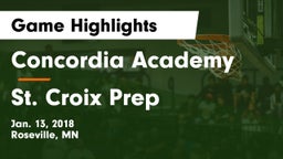 Concordia Academy vs St. Croix Prep Game Highlights - Jan. 13, 2018