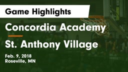 Concordia Academy vs St. Anthony Village  Game Highlights - Feb. 9, 2018