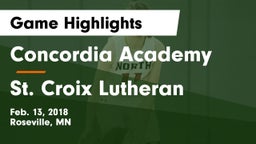 Concordia Academy vs St. Croix Lutheran  Game Highlights - Feb. 13, 2018