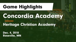 Concordia Academy vs Heritage Christian Academy Game Highlights - Dec. 4, 2018