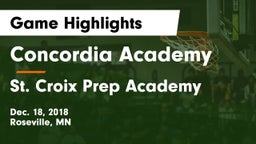 Concordia Academy vs St. Croix Prep Academy Game Highlights - Dec. 18, 2018