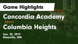 Concordia Academy vs Columbia Heights  Game Highlights - Jan. 25, 2019
