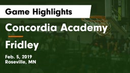 Concordia Academy vs Fridley  Game Highlights - Feb. 5, 2019