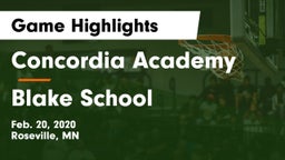 Concordia Academy vs Blake School Game Highlights - Feb. 20, 2020