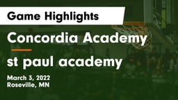 Concordia Academy vs st paul academy Game Highlights - March 3, 2022