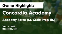 Concordia Academy vs Academy Force (St. Croix Prep HS) Game Highlights - Jan. 9, 2023