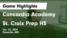 Concordia Academy vs St. Croix Prep HS Game Highlights - Jan. 22, 2024