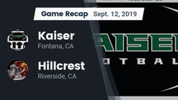 Recap: Kaiser  vs. Hillcrest  2019
