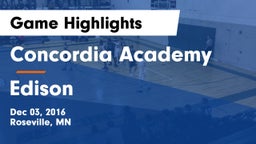 Concordia Academy vs Edison  Game Highlights - Dec 03, 2016