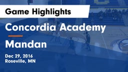 Concordia Academy vs Mandan  Game Highlights - Dec 29, 2016