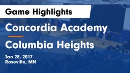Concordia Academy vs Columbia Heights  Game Highlights - Jan 28, 2017