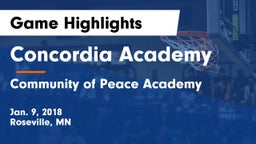 Concordia Academy vs Community of Peace Academy  Game Highlights - Jan. 9, 2018