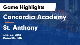 Concordia Academy vs St. Anthony Game Highlights - Jan. 23, 2018